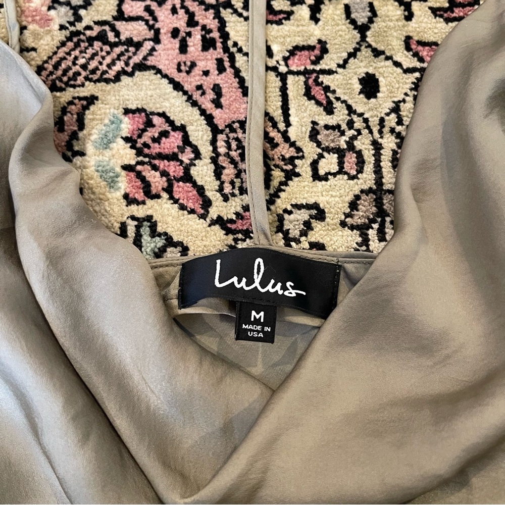 Lulus Joslin Olive Green Drape Neck T-Back Satin Top Size M - Picture 3 of 6